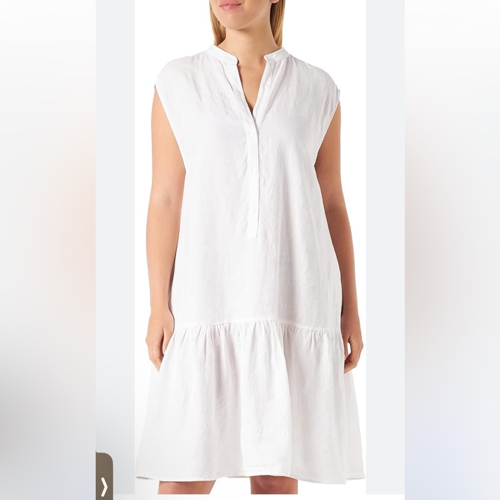 Marc O’Polo Linen White Sleeveless Midi Dress with Mandarin Collar